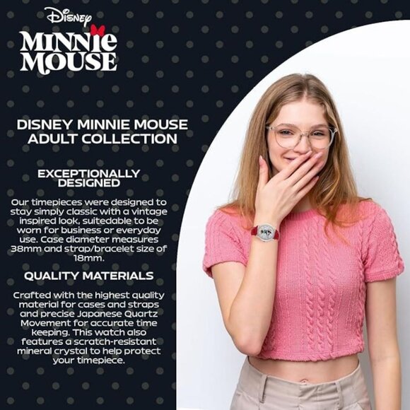 NWT - Disney Minnie Mouse Cardiff Classic Adult Analog Quartz Watch with Leather - Picture 11 of 16